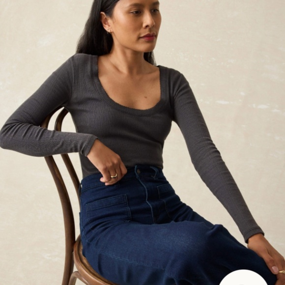 NWT Faherty Pacific Pointelle Scoop Neck - Washed Black Size M or L - Picture 3 of 5